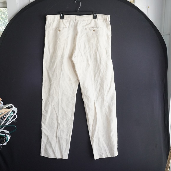 Tommy Bahama Relax Cream Linen Trousers Elastic Waist Casual Pants LG Beach - Picture 6 of 11